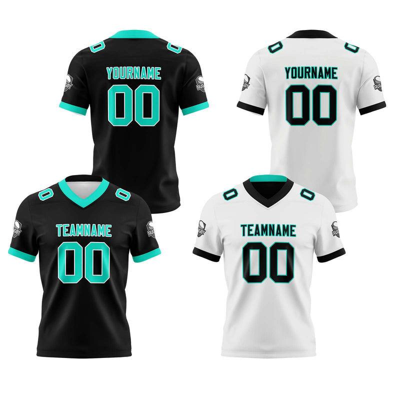 Custom Black White Teal Reversible Gradient Football Jersey Personalized Football Shirts for Men Women  Printed Team Name Number Logo