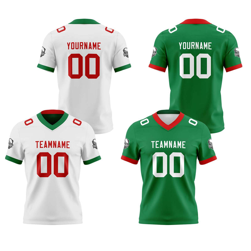 Custom White Green Red Reversible Gradient Football Jersey Personalized Football Shirts for Men Women  Printed Team Name Number Logo