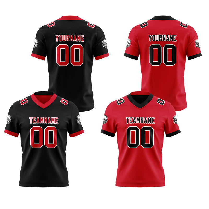 Custom Black Red Reversible Gradient Football Jersey Personalized Football Shirts for Men Women  Printed Team Name Number Logo