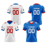 Custom White Blue Red Reversible Gradient Football Jersey Personalized Football Shirts for Men Women  Printed Team Name Number Logo