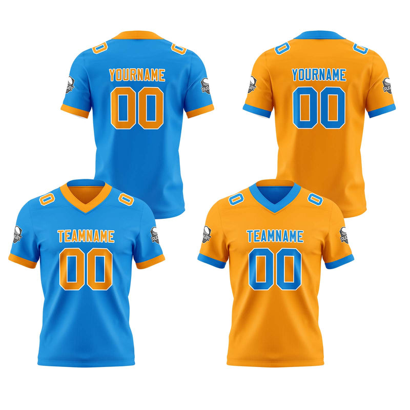 Custom Blue Orange Reversible Gradient Football Jersey Personalized Football Shirts for Men Women  Printed Team Name Number Logo