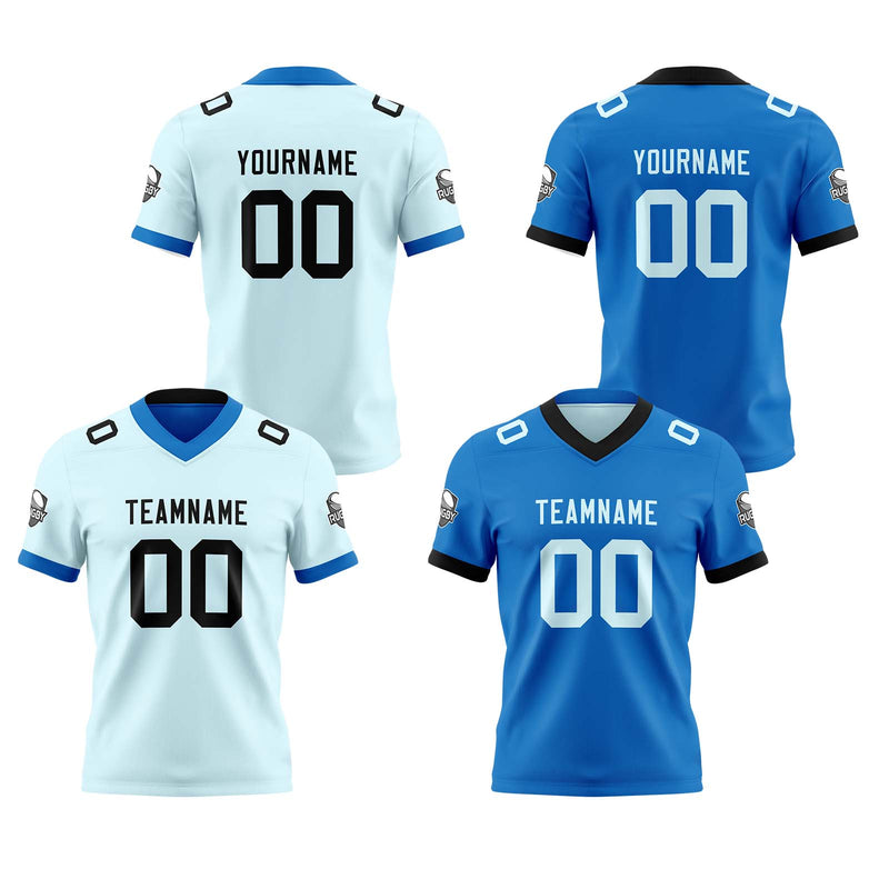 Custom Light Blue Blue Reversible Gradient Football Jersey Personalized Football Shirts for Men Women  Printed Team Name Number Logo