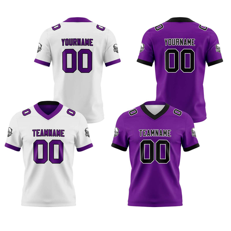 Custom White Purple Reversible Gradient Football Jersey Personalized Football Shirts for Men Women  Printed Team Name Number Logo
