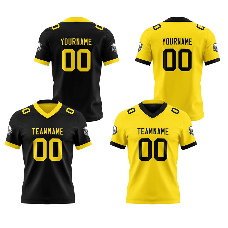 Custom Black Yellow Reversible Gradient Football Jersey Personalized Football Shirts for Men Women  Printed Team Name Number Logo