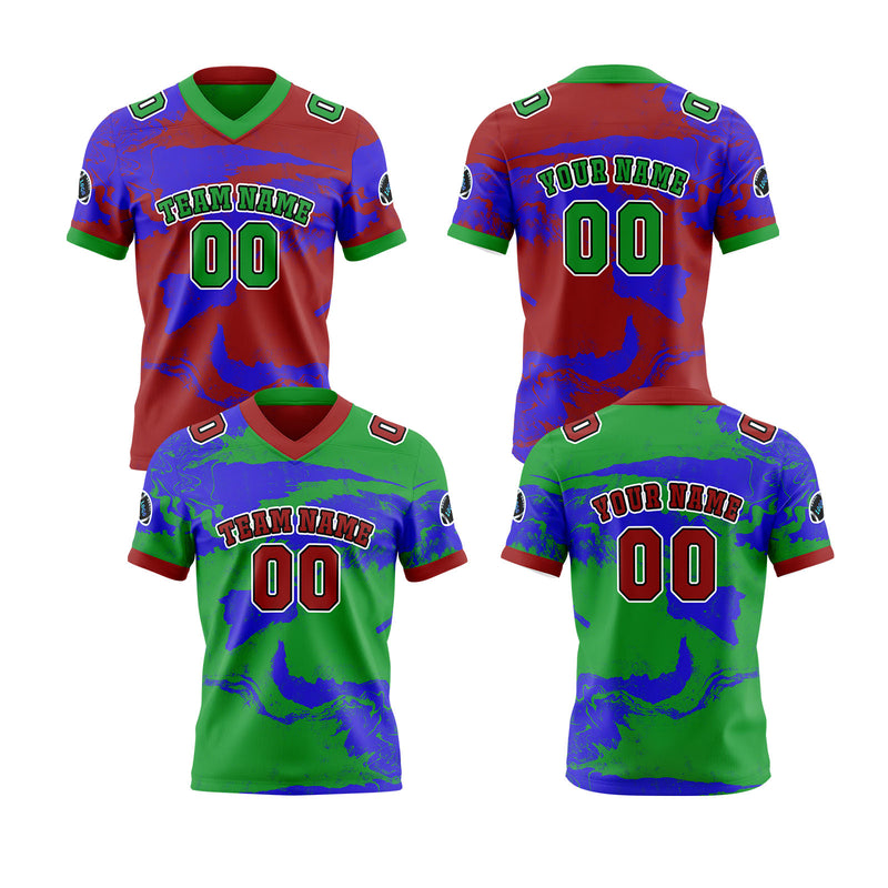 Custom Green Red Reversible Football Jersey Personalized Gradient Football Shirts for Men Printed Team Name Number Logo