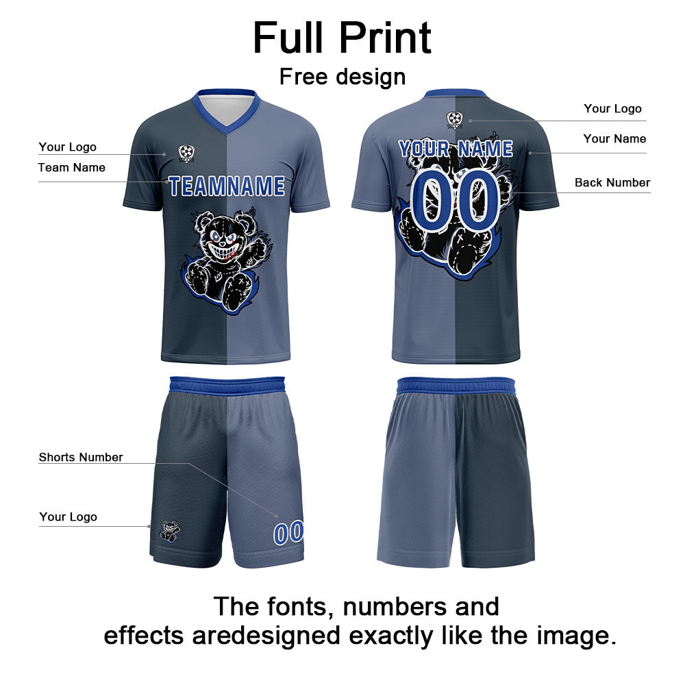 Custom Gray Blue Jerseys for Men Women Personalized Soccer Uniforms for Adult and Kid enthsush