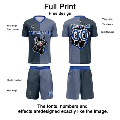 Custom Gray Blue Jerseys for Men Women Personalized Soccer Uniforms for Adult and Kid enthsush