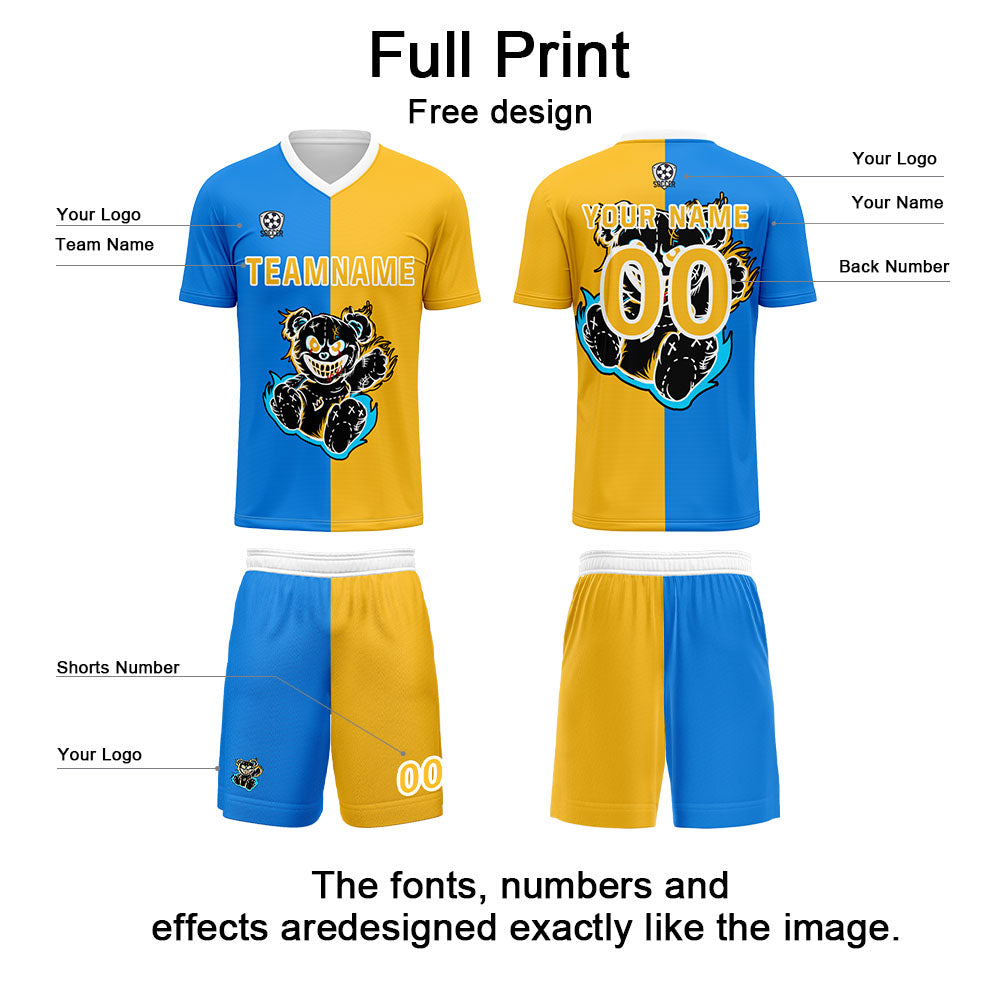 Custom Blue Yellow Jerseys for Men Women Personalized Soccer Uniforms for Adult and Kid enthsush