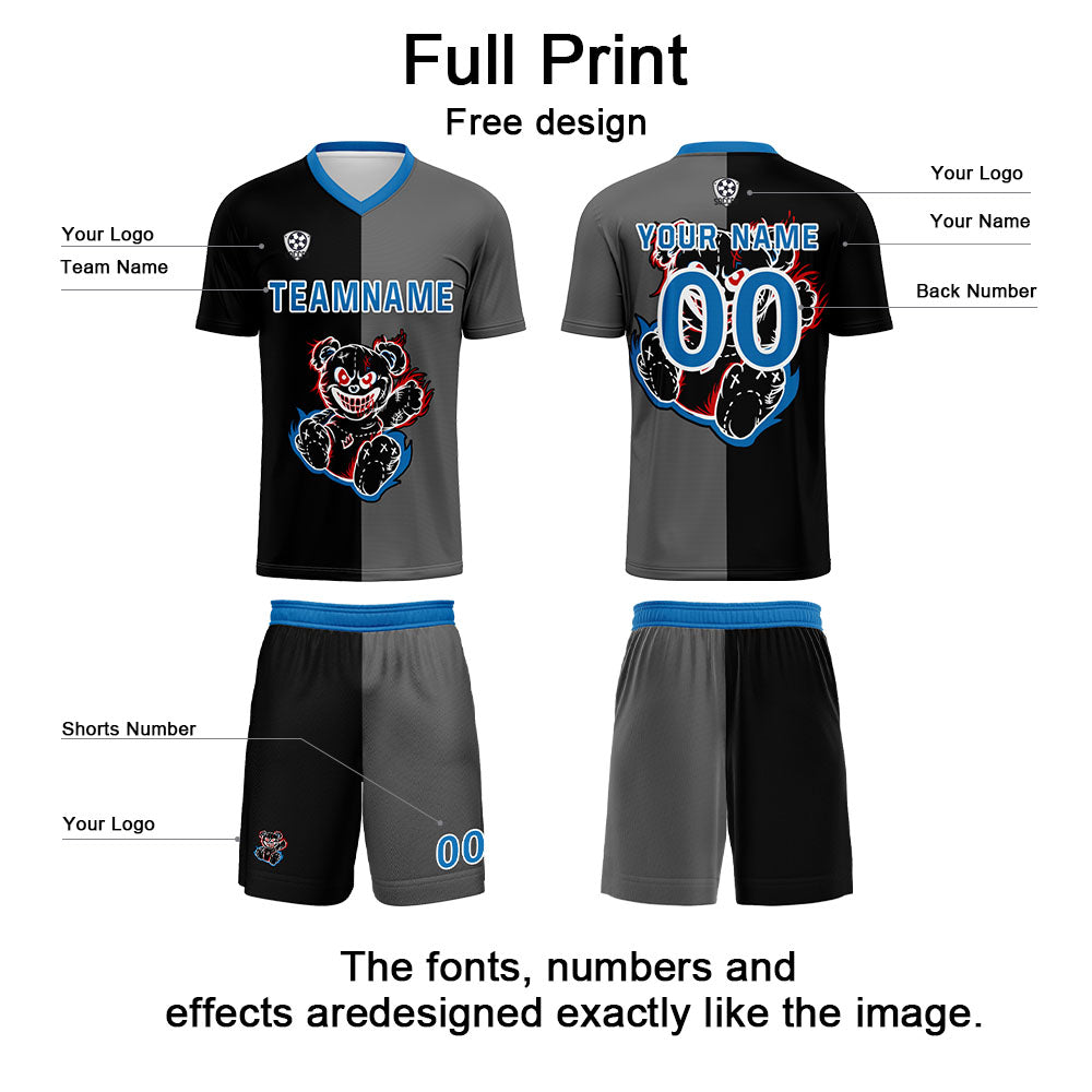 Custom Black Blue Jerseys for Men Women Personalized Soccer Uniforms for Adult and Kid enthsush