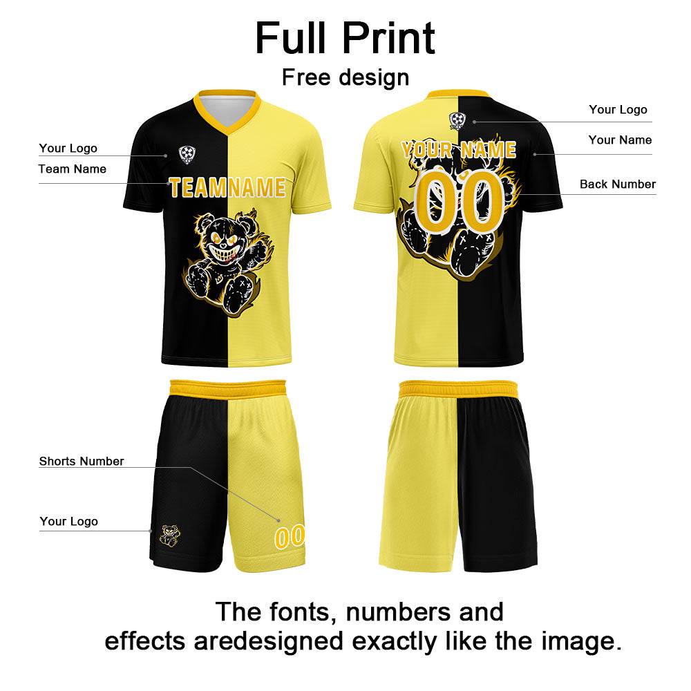 Custom Black Yellow Jerseys for Men Women Personalized Soccer Uniforms for Adult and Kid enthsush
