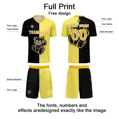 Custom Black Yellow Jerseys for Men Women Personalized Soccer Uniforms for Adult and Kid enthsush