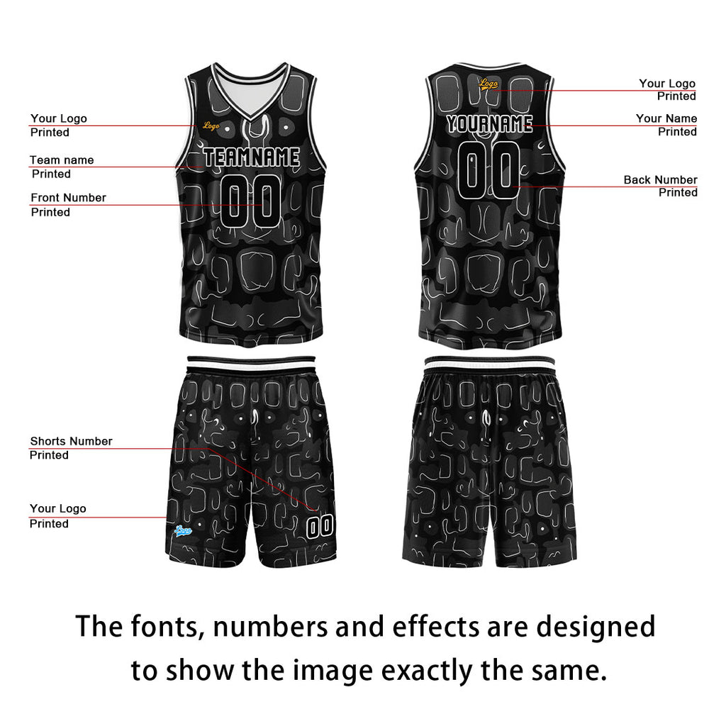 Custom Black Basketball Jersey Uniform Suit Printed Your Logo Name Number enthsush