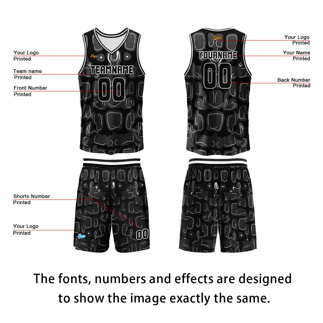 Custom Black Basketball Jersey Uniform Suit Printed Your Logo Name Number enthsush