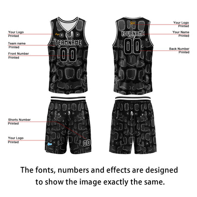 Custom Black Basketball Jersey Uniform Suit Printed Your Logo Name Number enthsush
