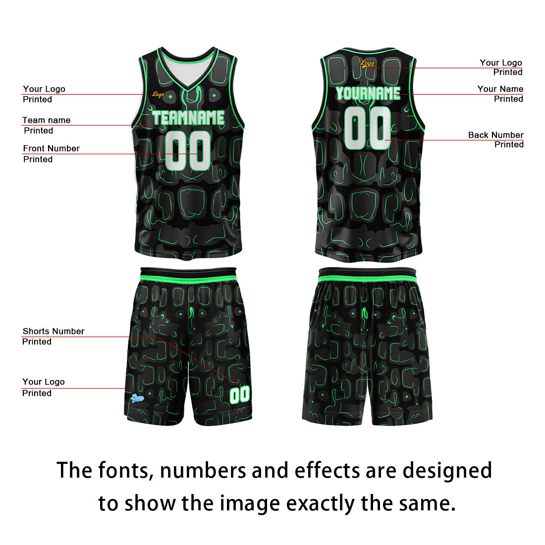 Custom Green Basketball Jersey Uniform Suit Printed Your Logo Name Number enthsush