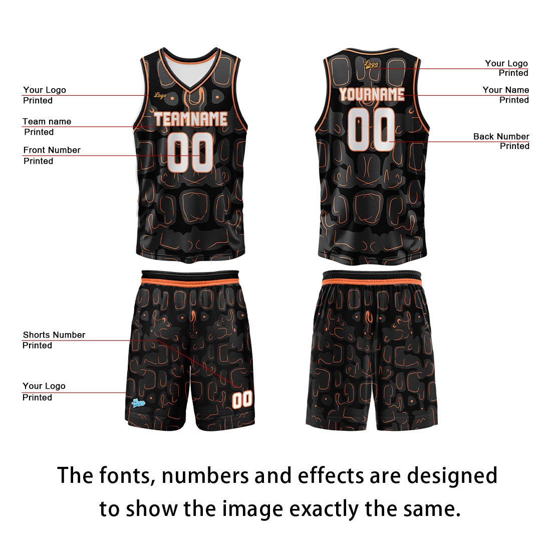 Custom Orange Basketball Jersey Uniform Suit Printed Your Logo Name Number enthsush