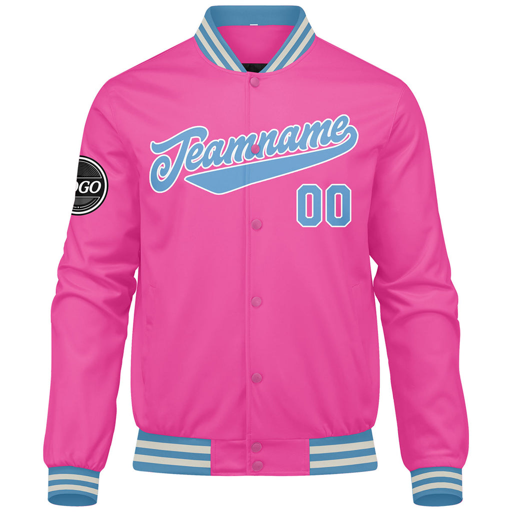 Custom Varsity Jacket Letterman jacket for Men, Women and Youth Pink Light Blue enthsush
