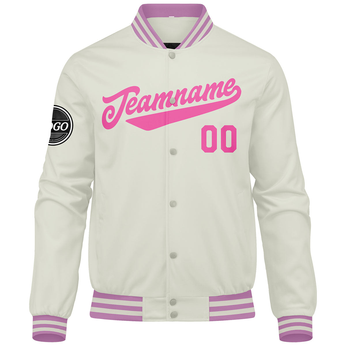 Custom Varsity Jacket Letterman jacket for Men, Women and Youth Cream Pink enthsush
