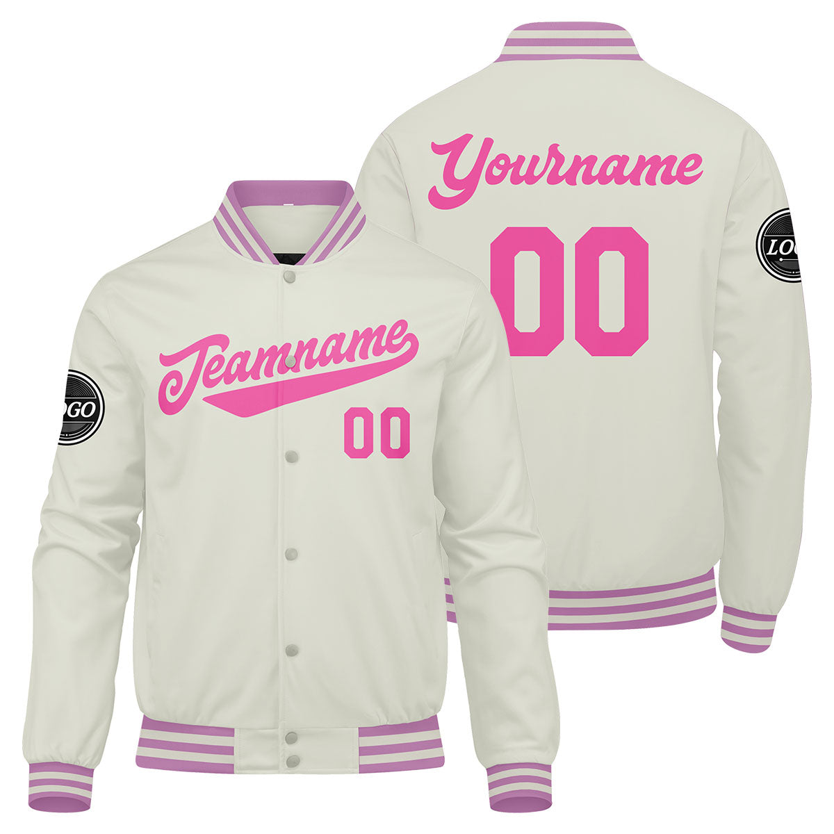 Custom Varsity Jacket Letterman jacket for Men, Women and Youth Cream Pink enthsush