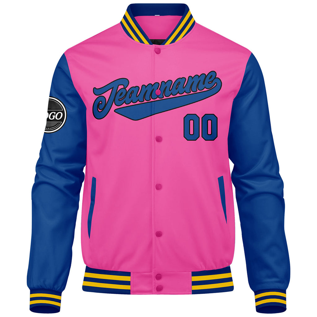 Custom Varsity Jacket Letterman jacket for Men, Women and Youth Pink Royal Yellow enthsush