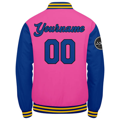 Custom Varsity Jacket Letterman jacket for Men, Women and Youth Pink Royal Yellow enthsush