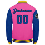 Custom Varsity Jacket Letterman jacket for Men, Women and Youth Pink Royal Yellow