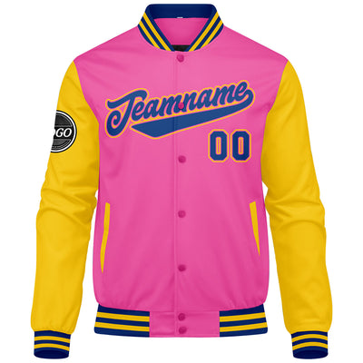 Custom Varsity Jacket Letterman jacket for Men, Women and Youth Pink Yellow Royal enthsush