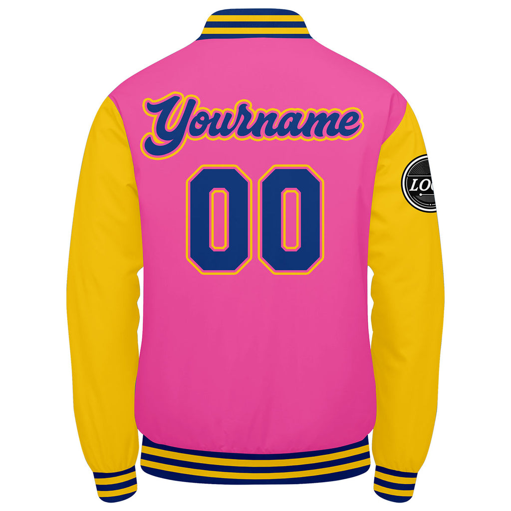 Custom Varsity Jacket Letterman jacket for Men, Women and Youth Pink Yellow Royal enthsush