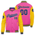Custom Varsity Jacket Letterman jacket for Men, Women and Youth Pink Yellow Royal enthsush