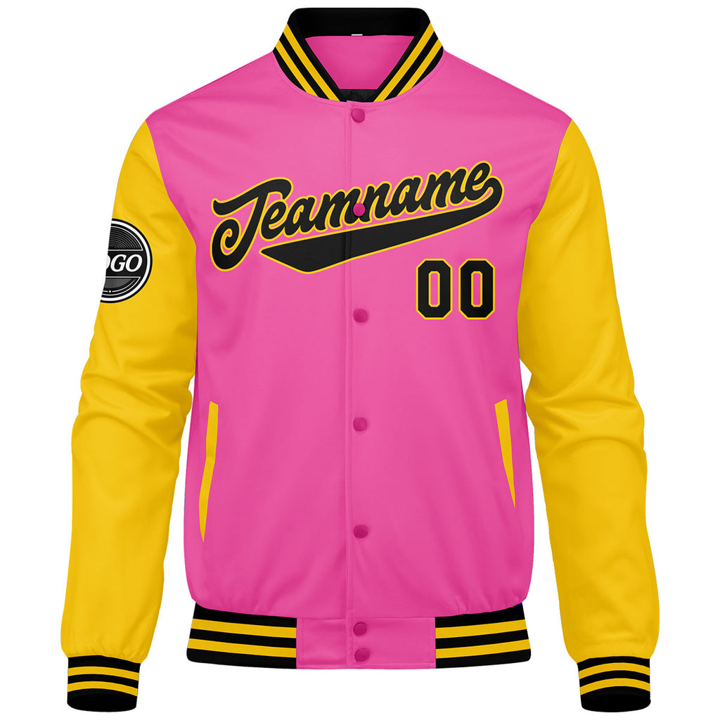 Custom Varsity Jacket Letterman jacket for Men, Women and Youth Pink Yellow Black enthsush