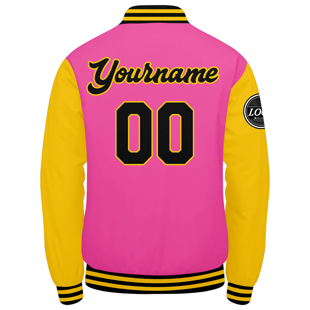 Custom Varsity Jacket Letterman jacket for Men, Women and Youth Pink Yellow Black enthsush