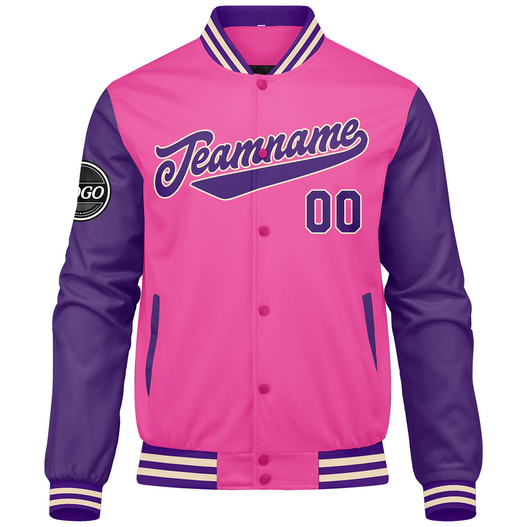 Custom Varsity Jacket Letterman jacket for Men, Women and Youth Pink Purple enthsush