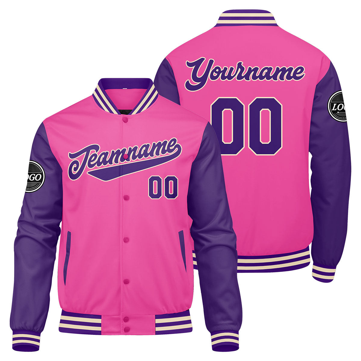 Custom Varsity Jacket Letterman jacket for Men, Women and Youth Pink Purple enthsush