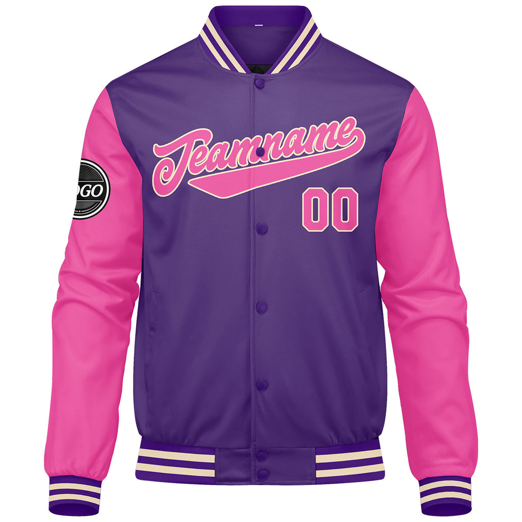 Custom Varsity Jacket Letterman jacket for Men, Women and Youth Purple Pink enthsush