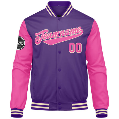 Custom Varsity Jacket Letterman jacket for Men, Women and Youth Purple Pink enthsush