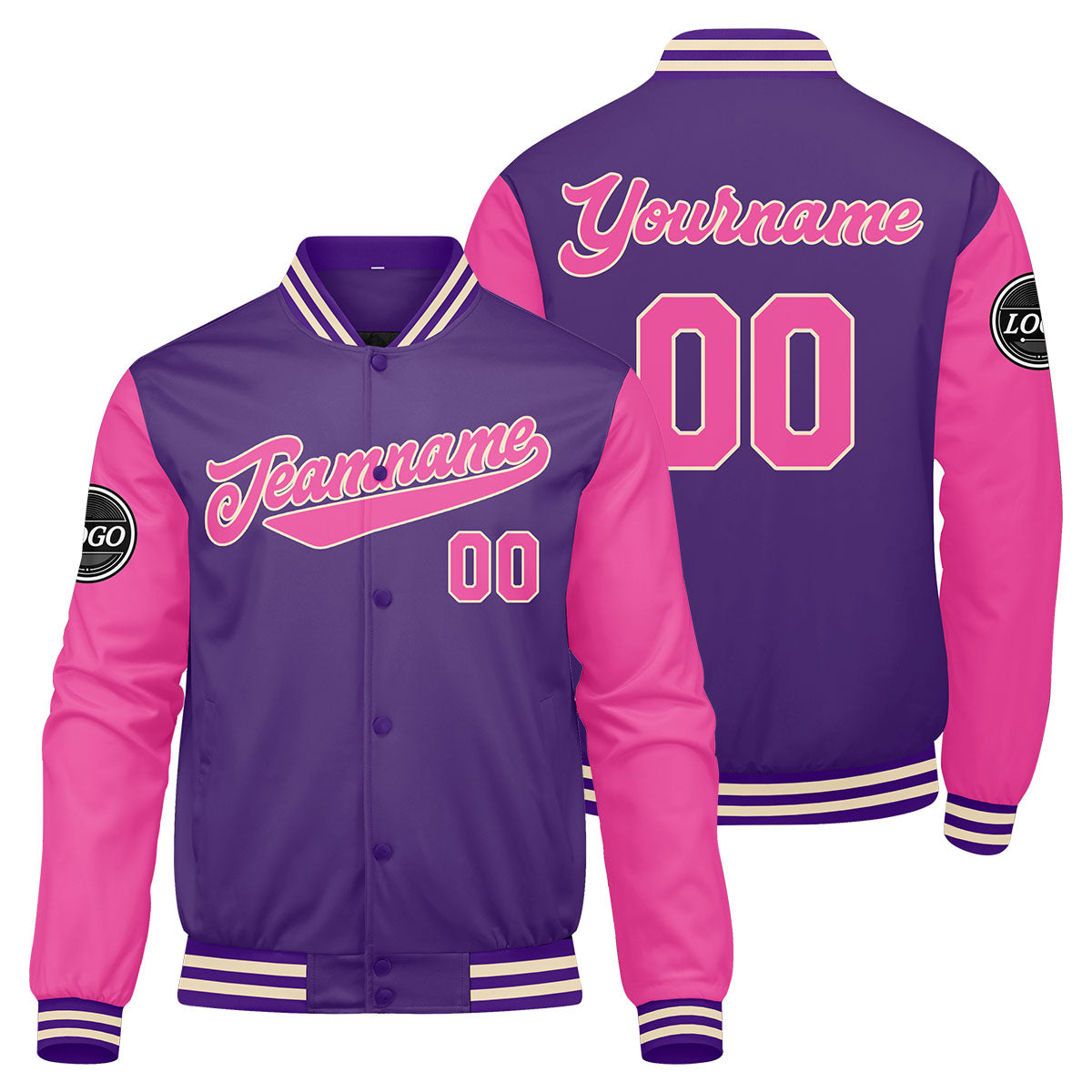 Custom Varsity Jacket Letterman jacket for Men, Women and Youth Purple Pink enthsush