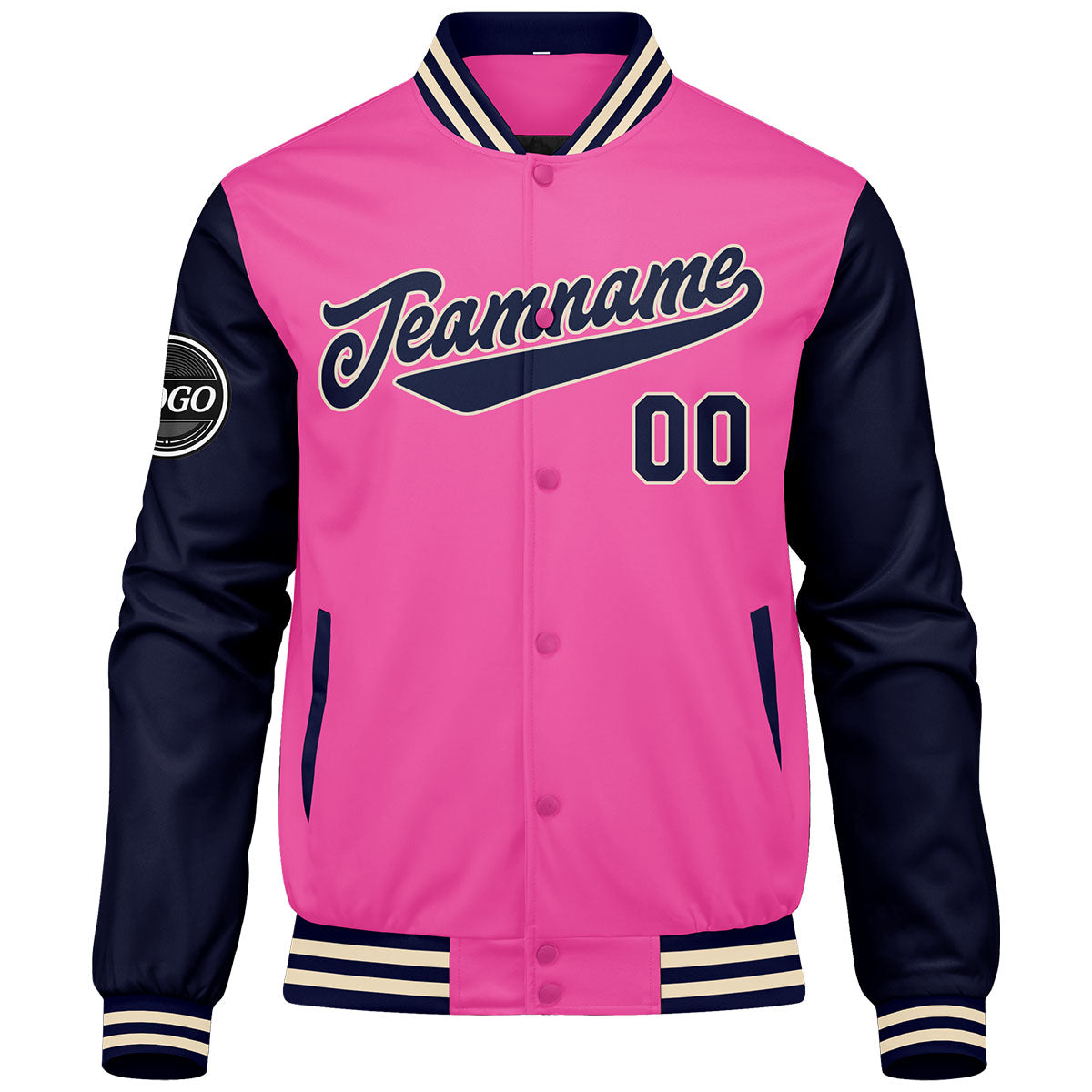 Custom Varsity Jacket Letterman jacket for Men, Women and Youth Pink Navy enthsush