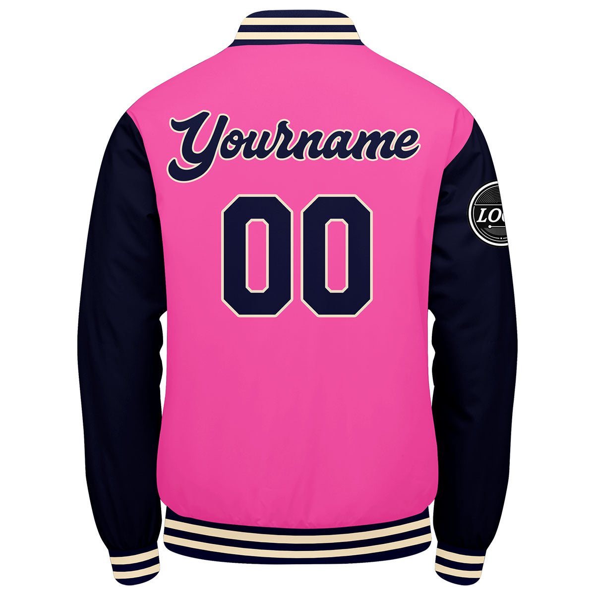 Custom Varsity Jacket Letterman jacket for Men, Women and Youth Pink Navy enthsush