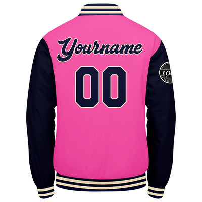 Custom Varsity Jacket Letterman jacket for Men, Women and Youth Pink Navy enthsush