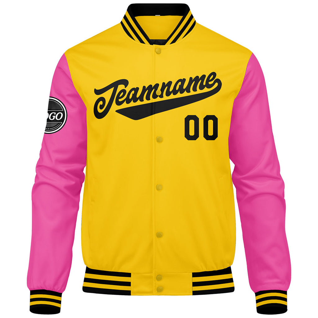 Custom Varsity Jacket Letterman jacket for Men, Women and Youth Yellow Pink Black enthsush