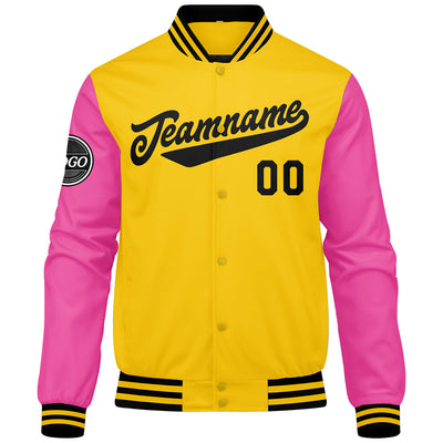 Custom Varsity Jacket Letterman jacket for Men, Women and Youth Yellow Pink Black enthsush