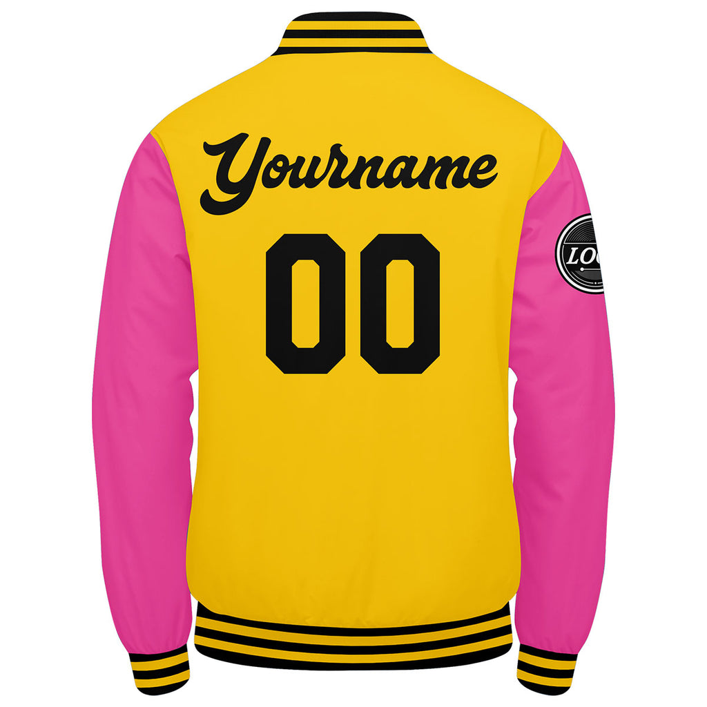 Custom Varsity Jacket Letterman jacket for Men, Women and Youth Yellow Pink Black enthsush