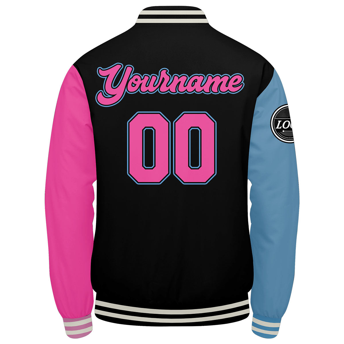 Custom Varsity Jacket Letterman jacket for Men, Women and Youth Black Light Blue Pink enthsush