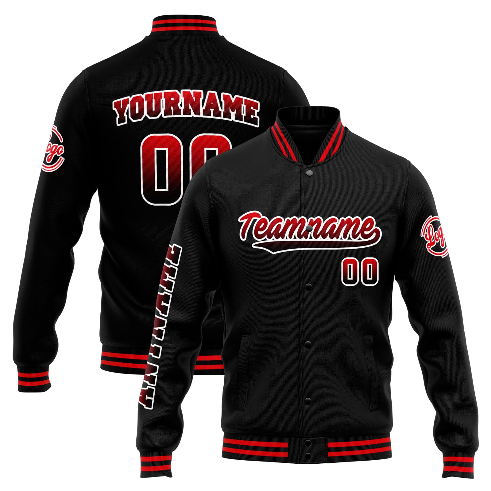 Custom Varsity Jacket Letterman jacket for Men, Women and Youth Black Red enthsush