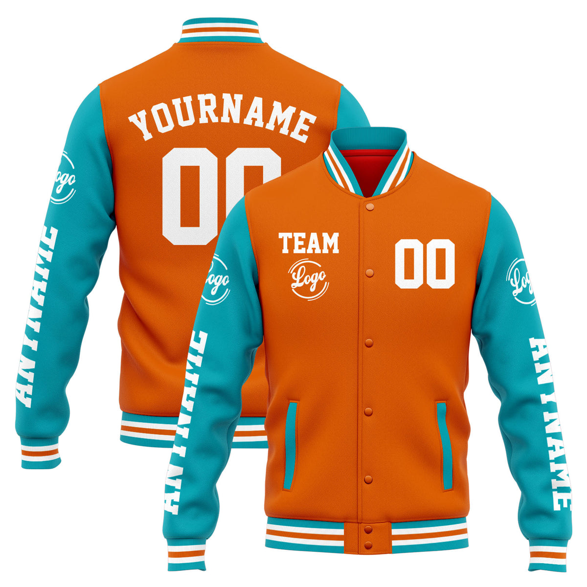 Custom Varsity Jacket Letterman jacket for Men, Women and Youth Orange Teal enthsush