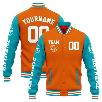 Custom Varsity Jacket Letterman jacket for Men, Women and Youth Orange Teal enthsush