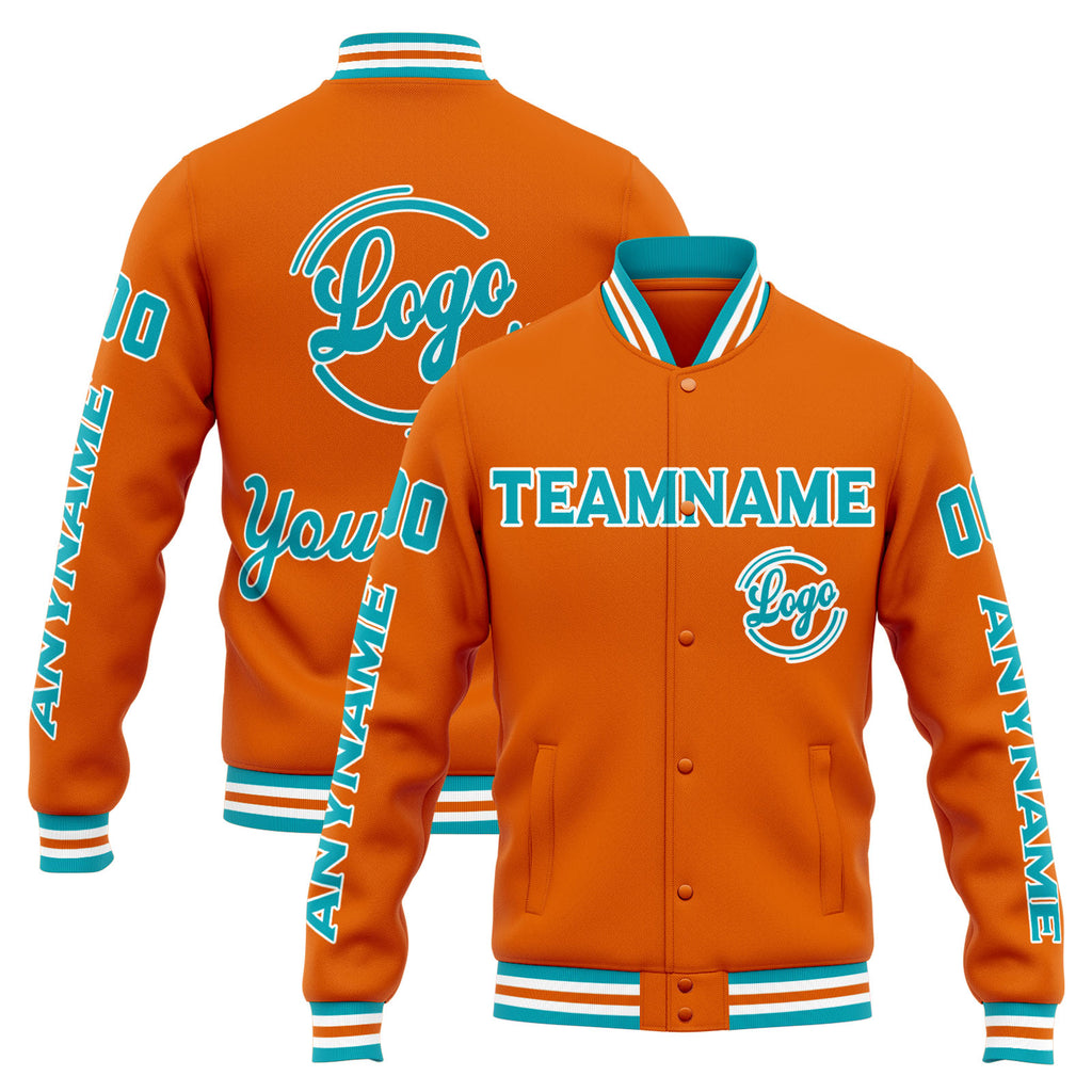 Custom Varsity Jacket Letterman jacket for Men, Women and Youth Orange Teal enthsush