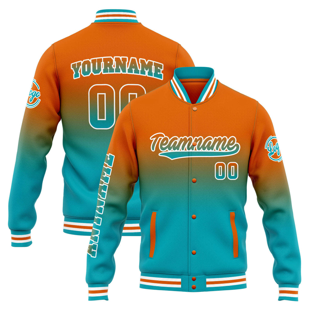 Custom Varsity Jacket Letterman jacket for Men, Women and Youth Orange Teal Gradient enthsush