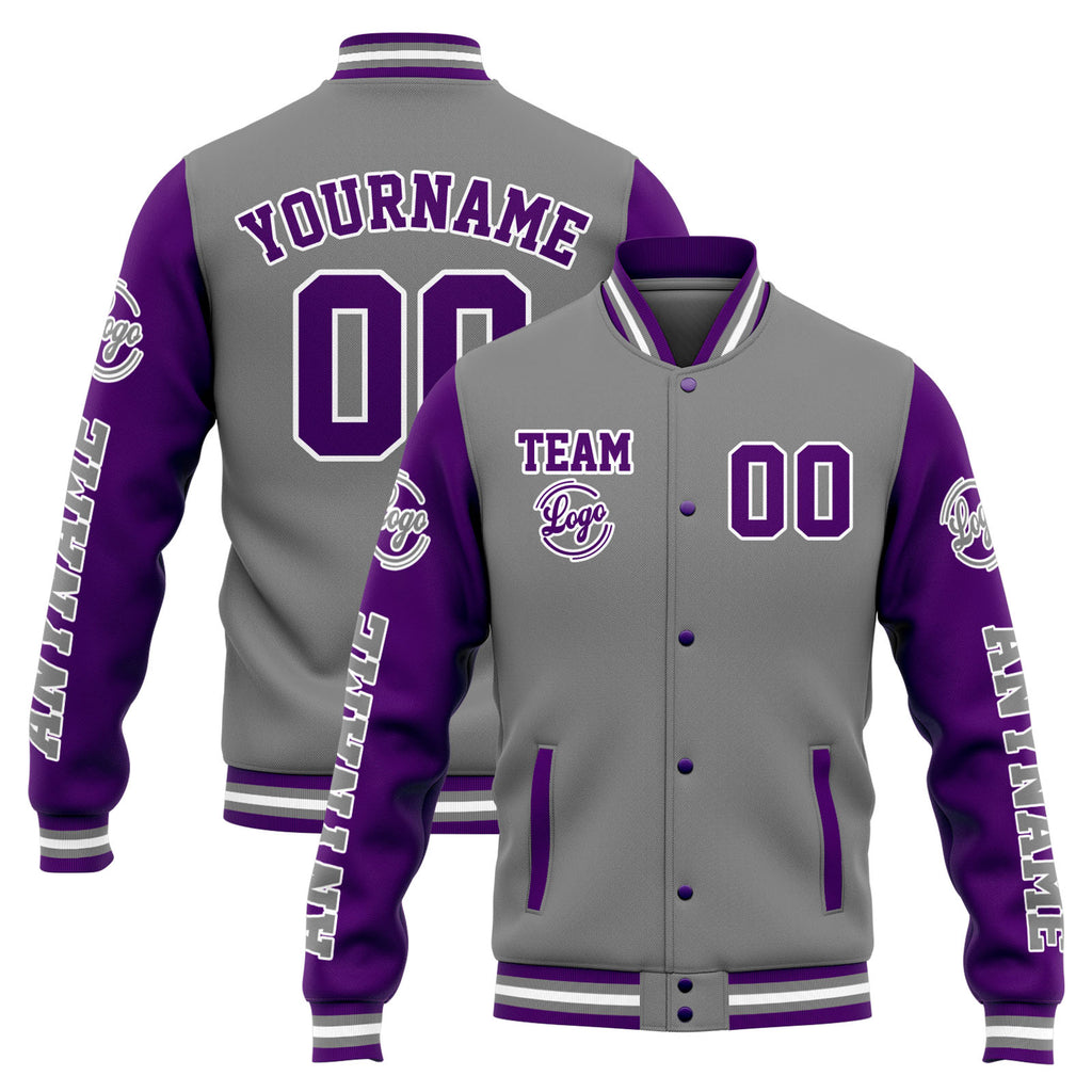 Custom Varsity Jacket Letterman jacket for Men, Women and Youth Grey Purple enthsush
