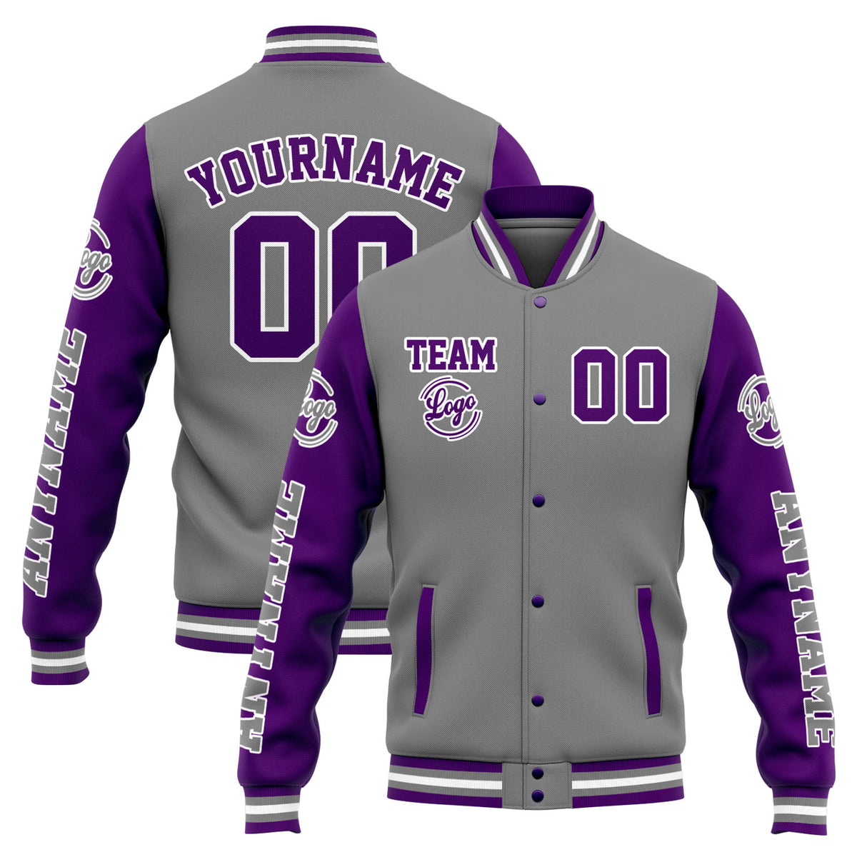 Custom Varsity Jacket Letterman jacket for Men, Women and Youth Grey Purple enthsush
